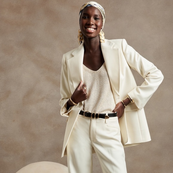 New! BANANA REPUBLIC Sculpted Italian Blazer, Transition Cream, Size 14 - Picture 1 of 11
